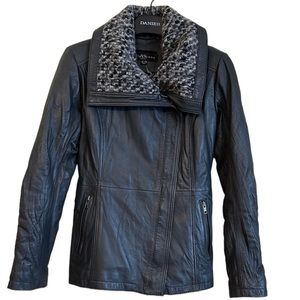 A&S Collections Women Leather Jacket Zippered Medium Grey soft grey tweed collar